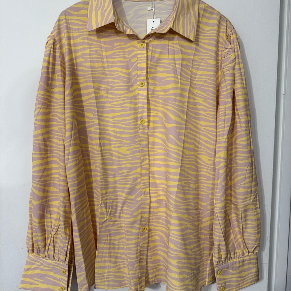 Boutique Yellow and Tan Striped Women’s Blouse